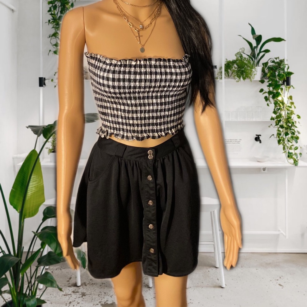 Black Button Skirt w/ Belt Loops & Pockets